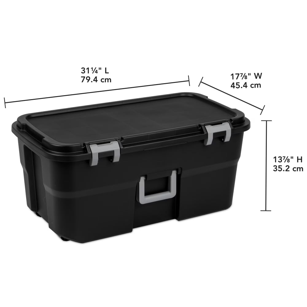 Black 22 Gallon Wheeled Plastic Storage Trunk with Lockable Lid J86989