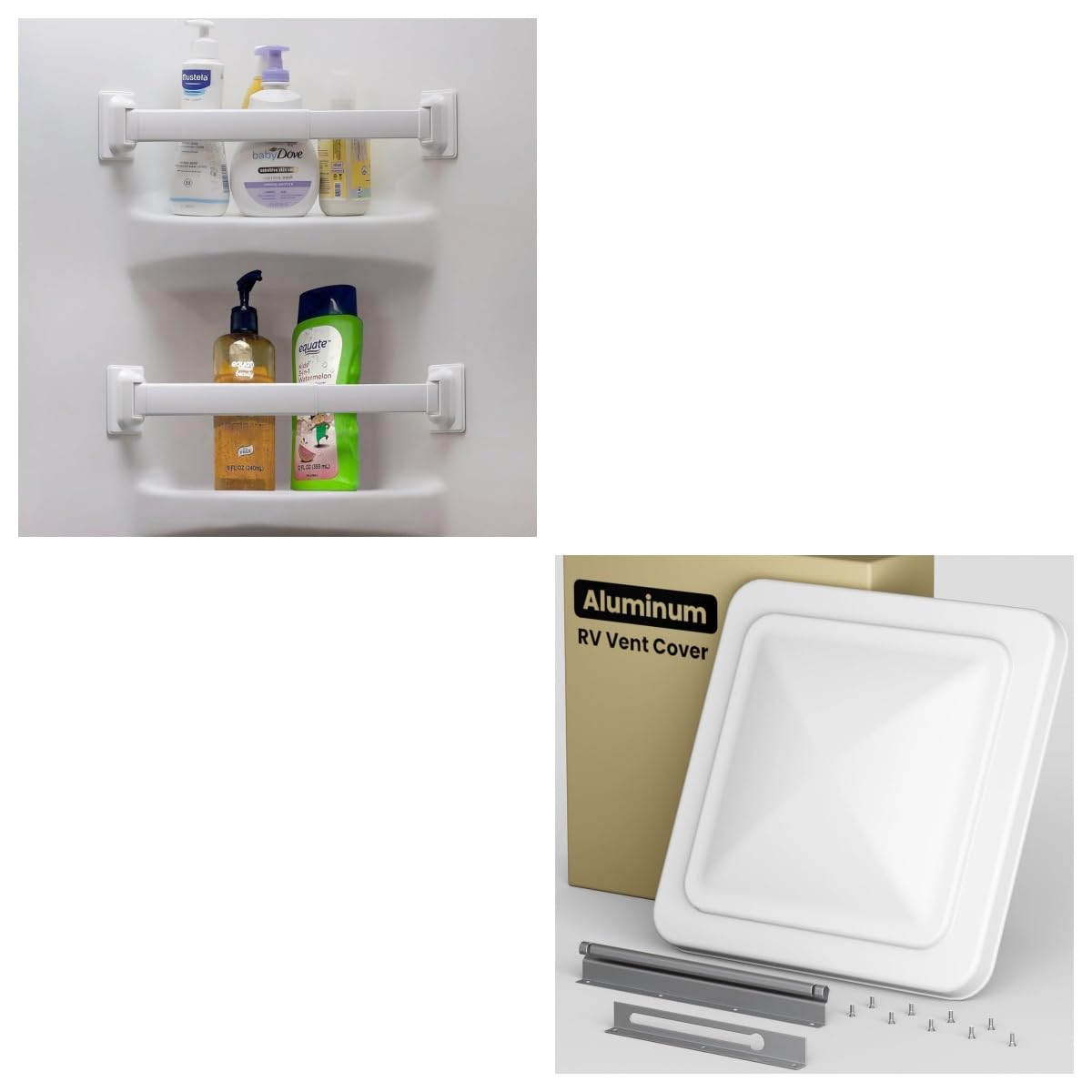 Adjustable RV Shower Corner Storage Bar and 14''x14'' RV Vent Cover 2pack A580