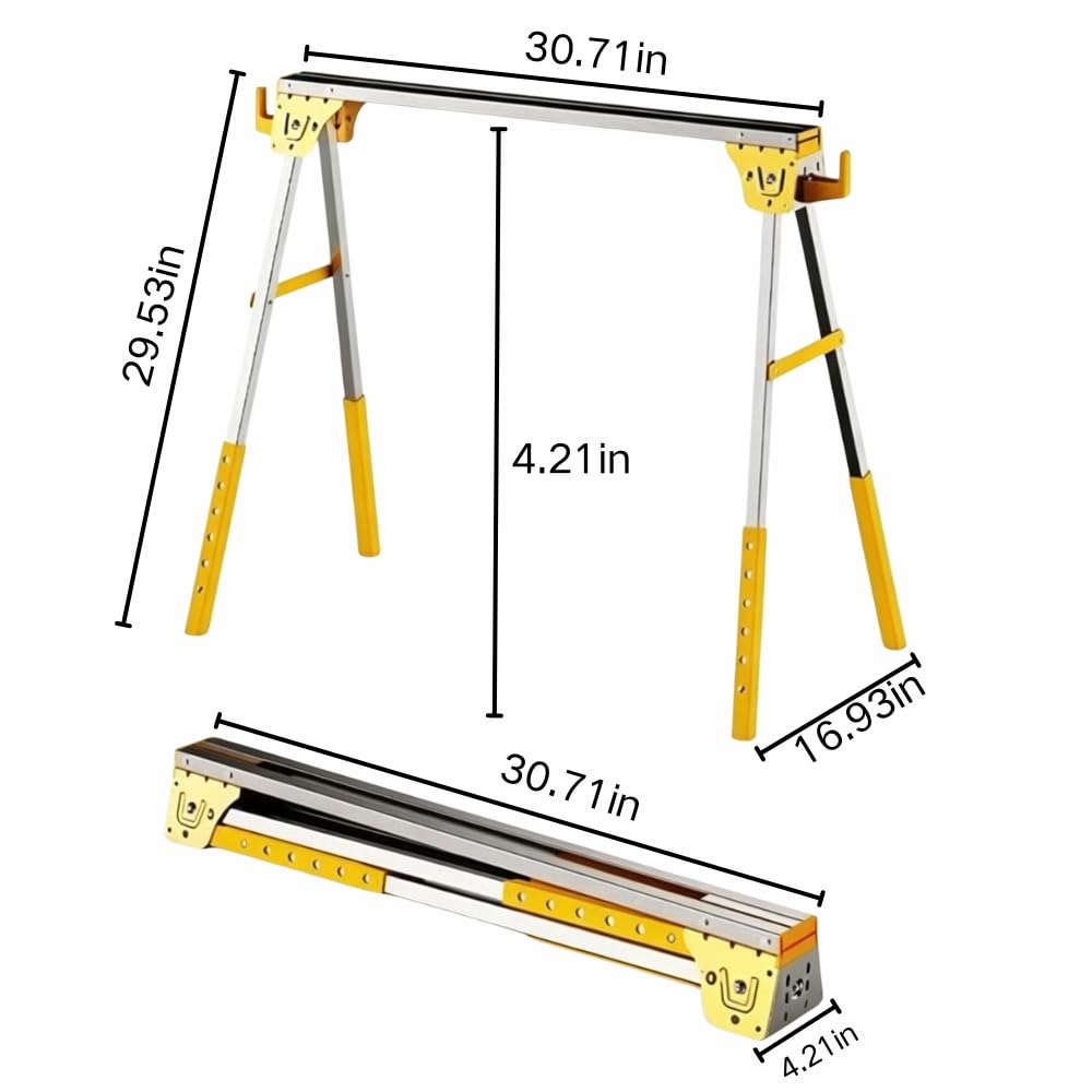 Heavy Duty Folding Sawhorses 2-Pack with 6 Height Adjustments D27784
