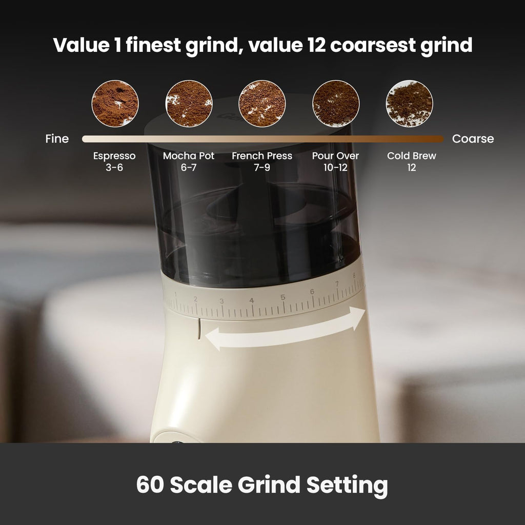 Electric Conical Burr Coffee Grinder with 60S Timer, White M976953