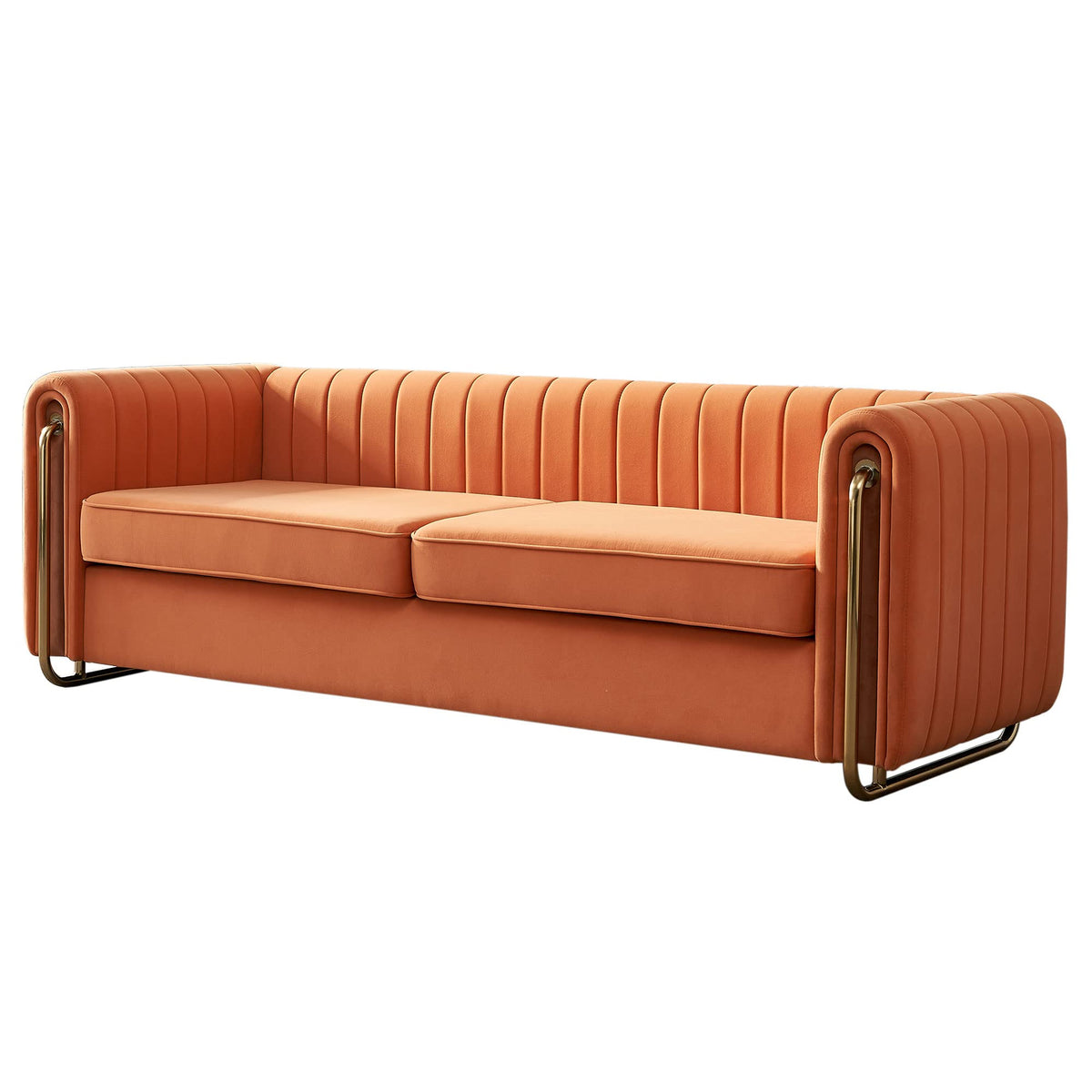 Orange Velvet 3-Seater Sofa with Rolled Arms E7684