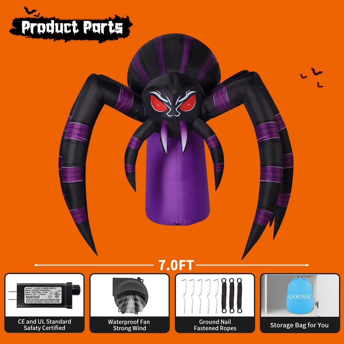 7 FT Inflatable Spider Outdoor Decoration with LED Lights Z189