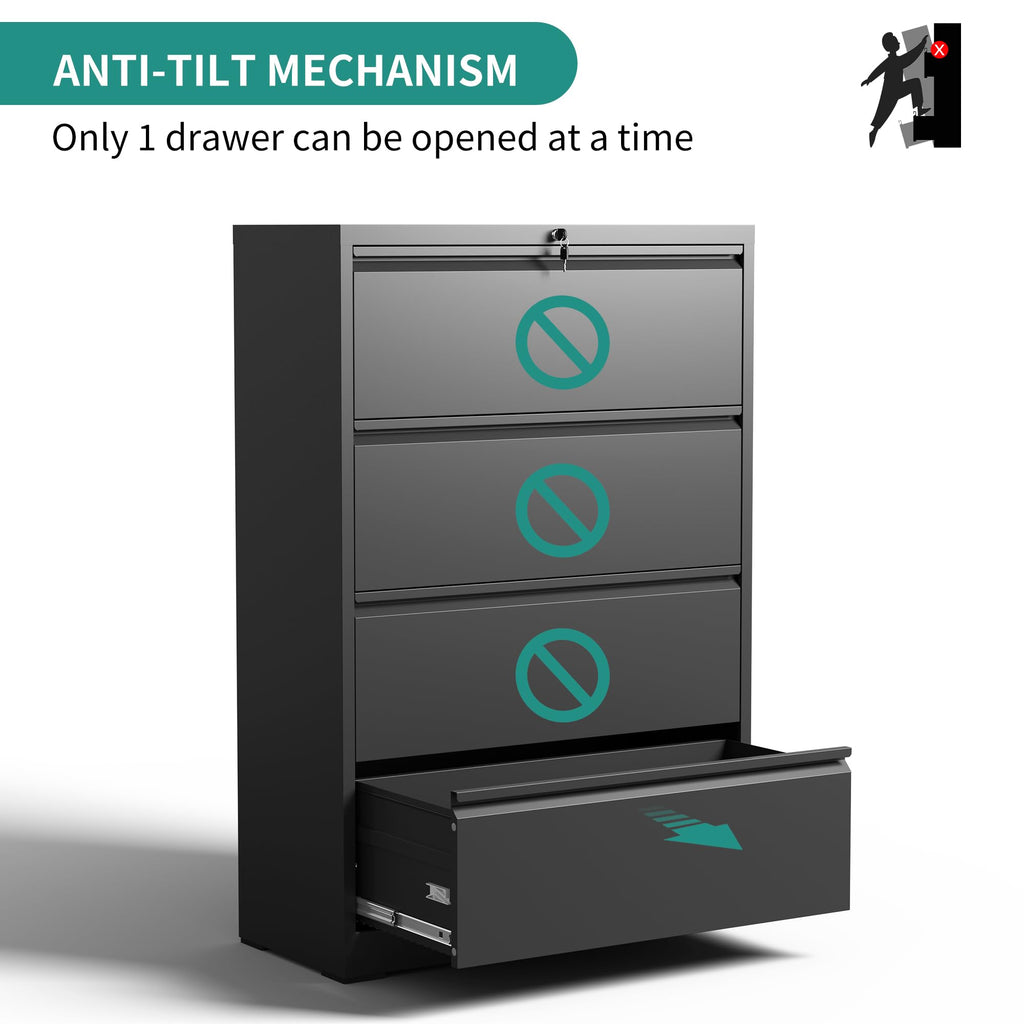 4 Drawer Black Metal File Cabinet with Lock M684
