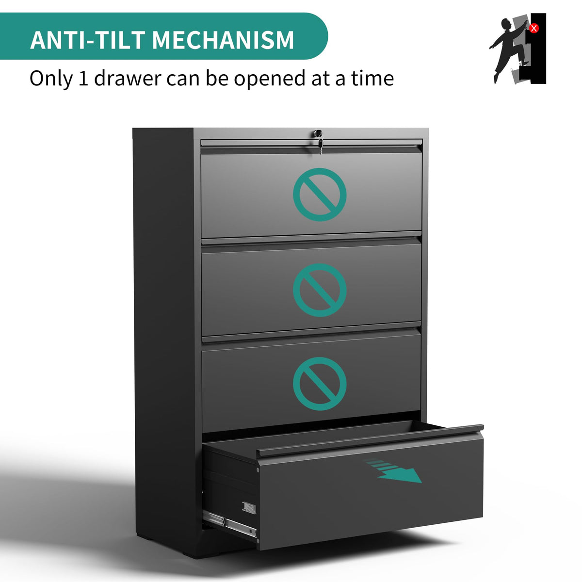 4 Drawer Black Metal File Cabinet with Lock M684