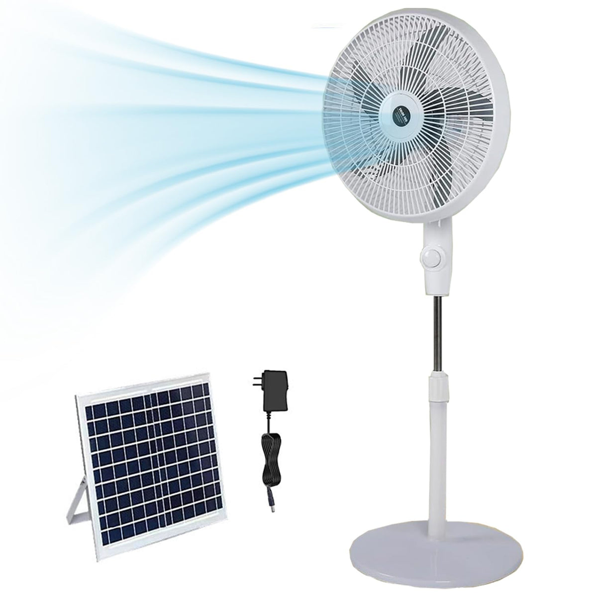 16" Solar Oscillating Standing Fan, 10000mAh Rechargeable, 3 Speed, White O694125
