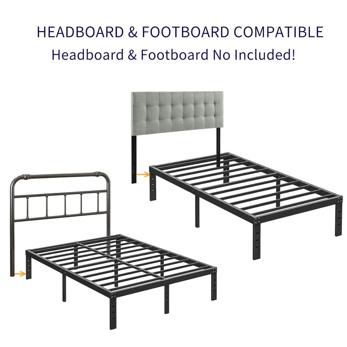 Queen Size 18 inch Tall Black Storage Bed Frame with Steel Slats M8623