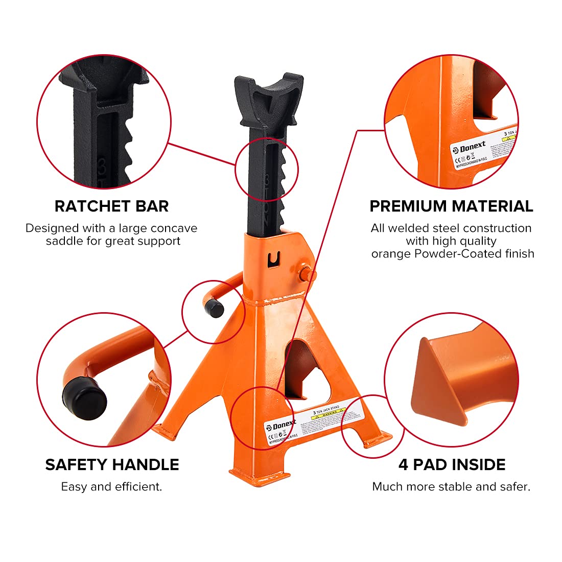 Steel Floor Jack and Orange Jack Stands E4762