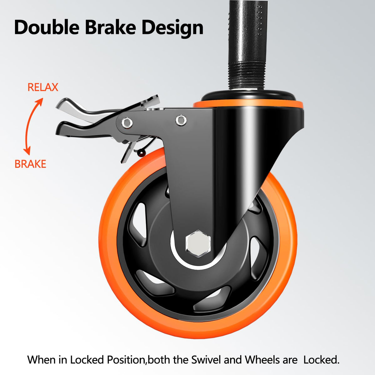 4 inch Threaded Stem Caster Wheels Set of 4 Heavy Duty Dual Locking G6363