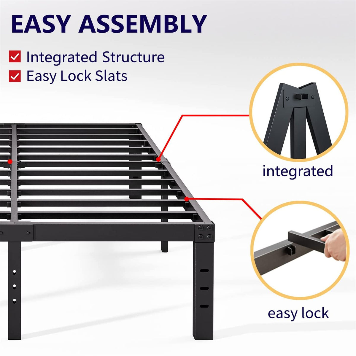 Queen Size 18 inch Tall Black Storage Bed Frame with Steel Slats M8623