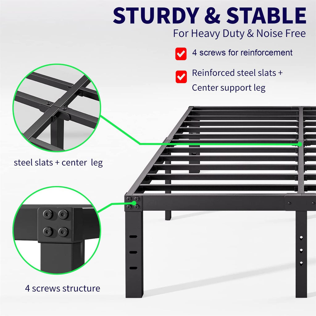 Queen Size 18 inch Tall Black Storage Bed Frame with Steel Slats M8623