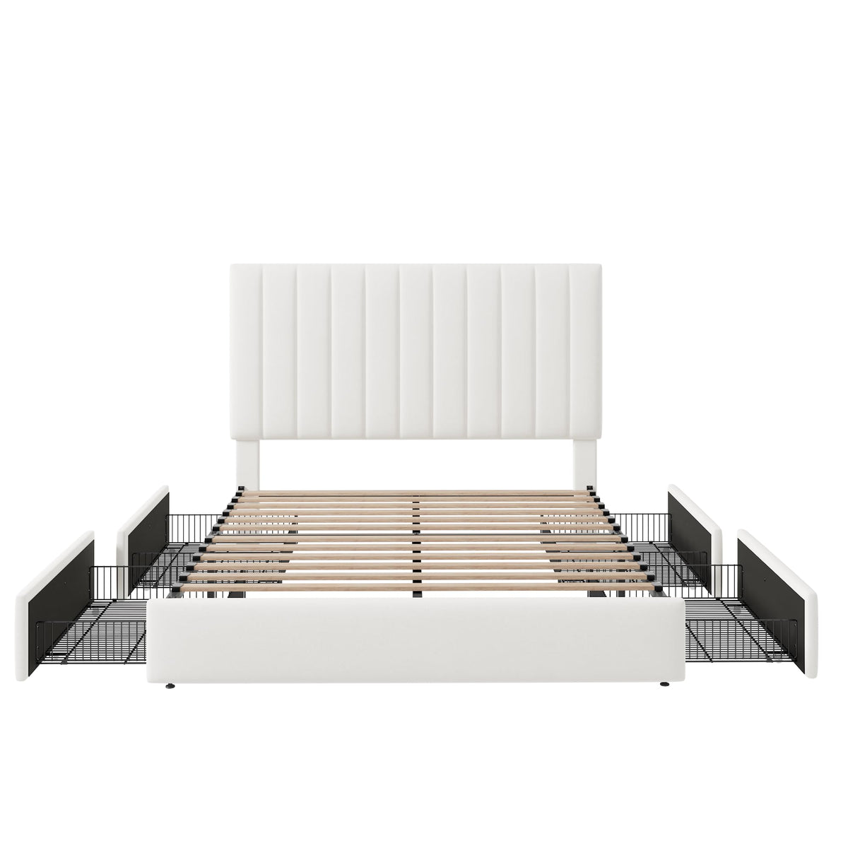 White Velvet Queen Size Storage Bed Frame with 4 Underbed Drawers Y219290