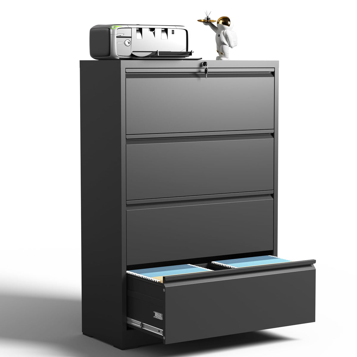 4 Drawer Black Metal File Cabinet with Lock M684