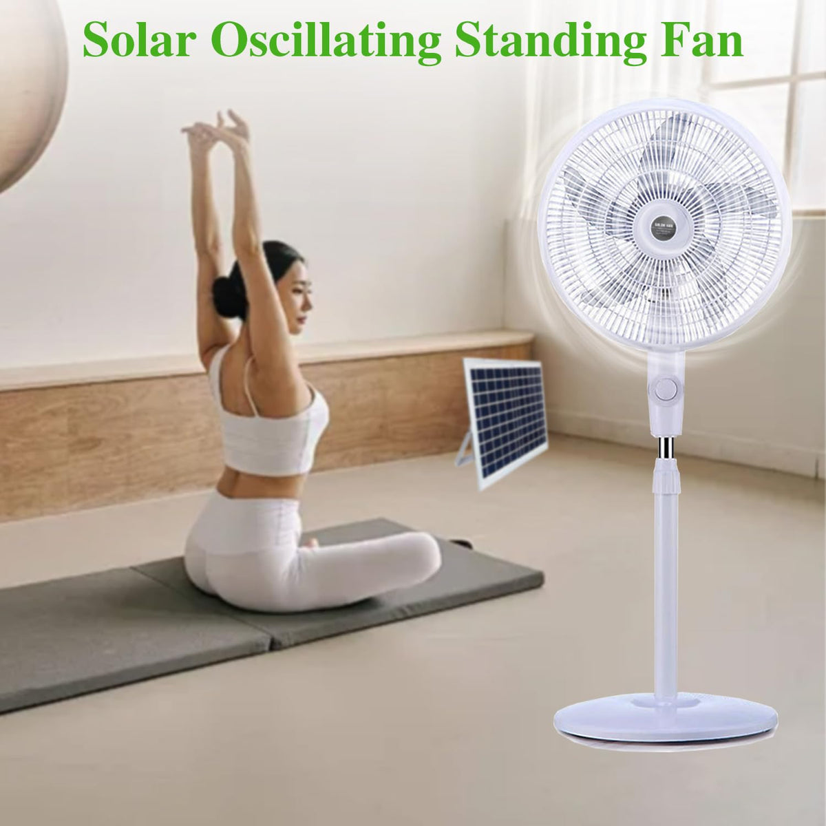 16" Solar Oscillating Standing Fan, 10000mAh Rechargeable, 3 Speed, White O694125