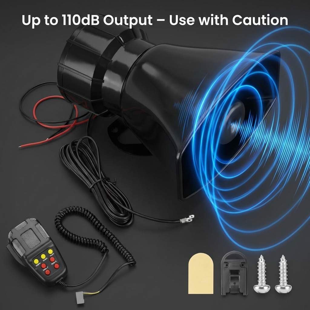 12V 100W 7-Sound Alarm Horn Siren Speaker U4986