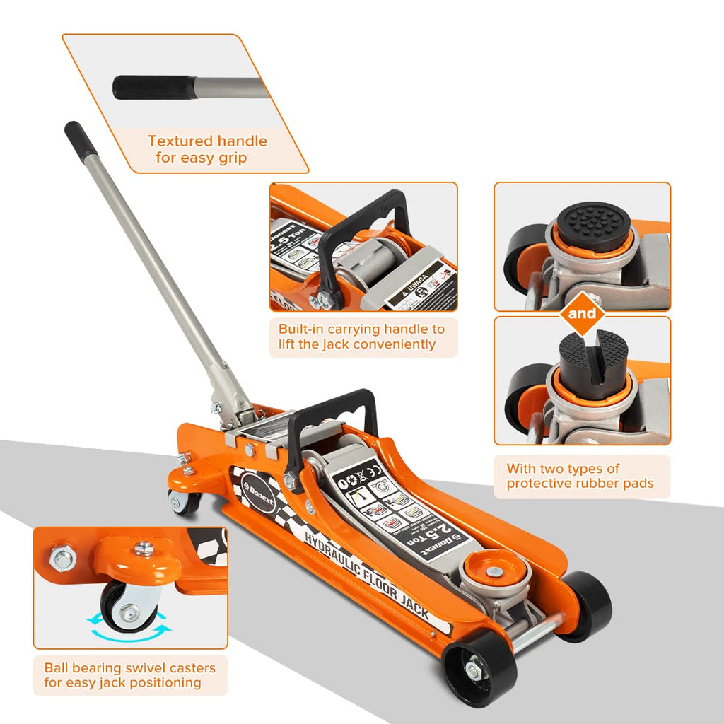 Steel Floor Jack and Orange Jack Stands E4762