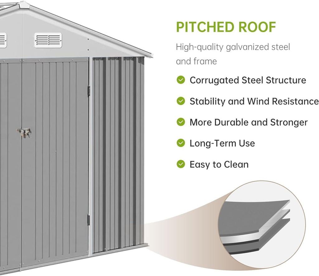 12X10FT Metal Storage Shed with Lockable Doors B354