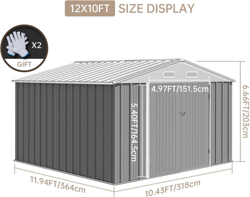 12X10FT Metal Storage Shed with Lockable Doors B354