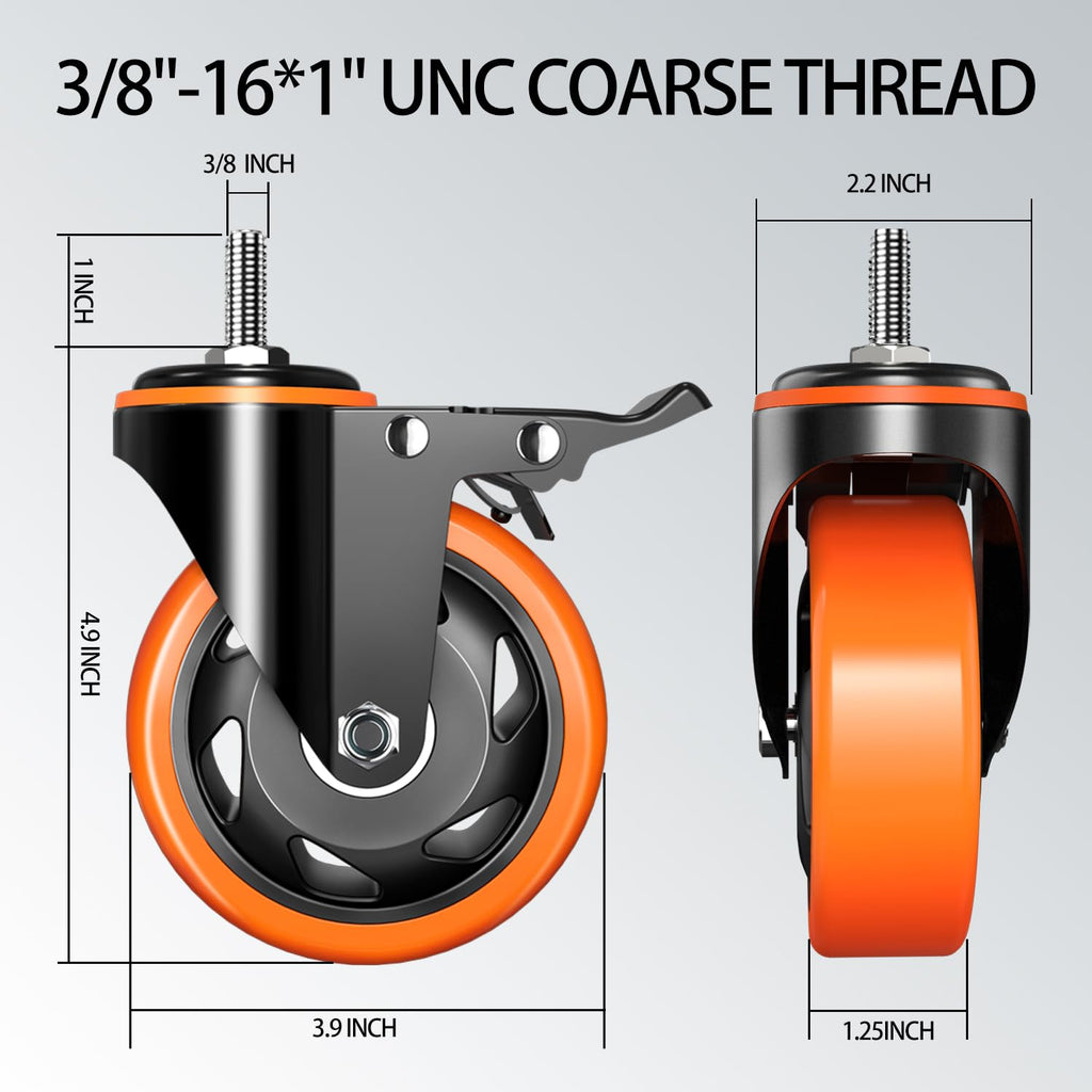 4 inch Threaded Stem Caster Wheels Set of 4 Heavy Duty Dual Locking G6363