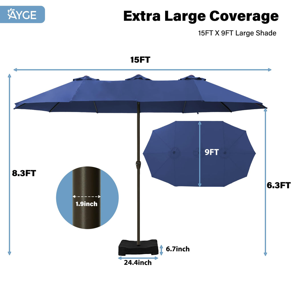 15FT Double-Sided Rectangle Patio Umbrella with Base E724045