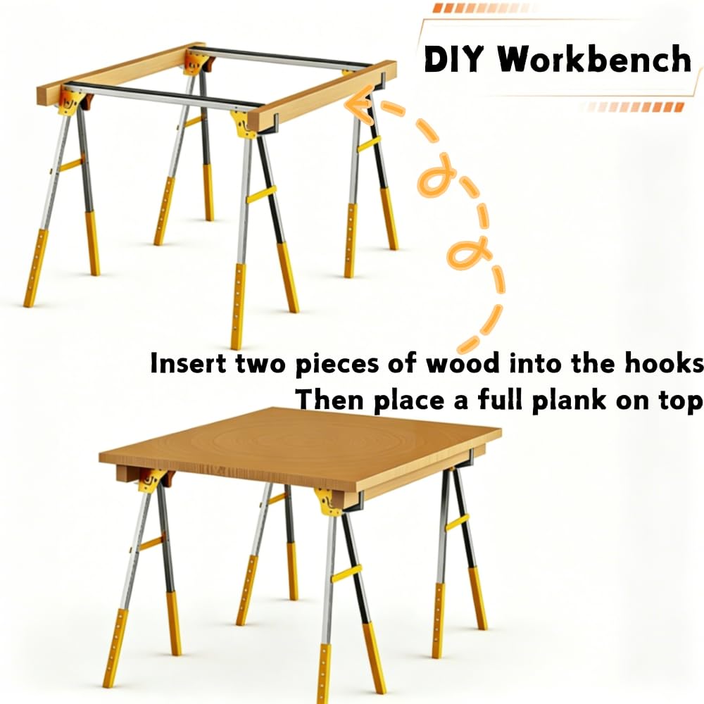 Heavy Duty Folding Sawhorses 2-Pack with 6 Height Adjustments D27784
