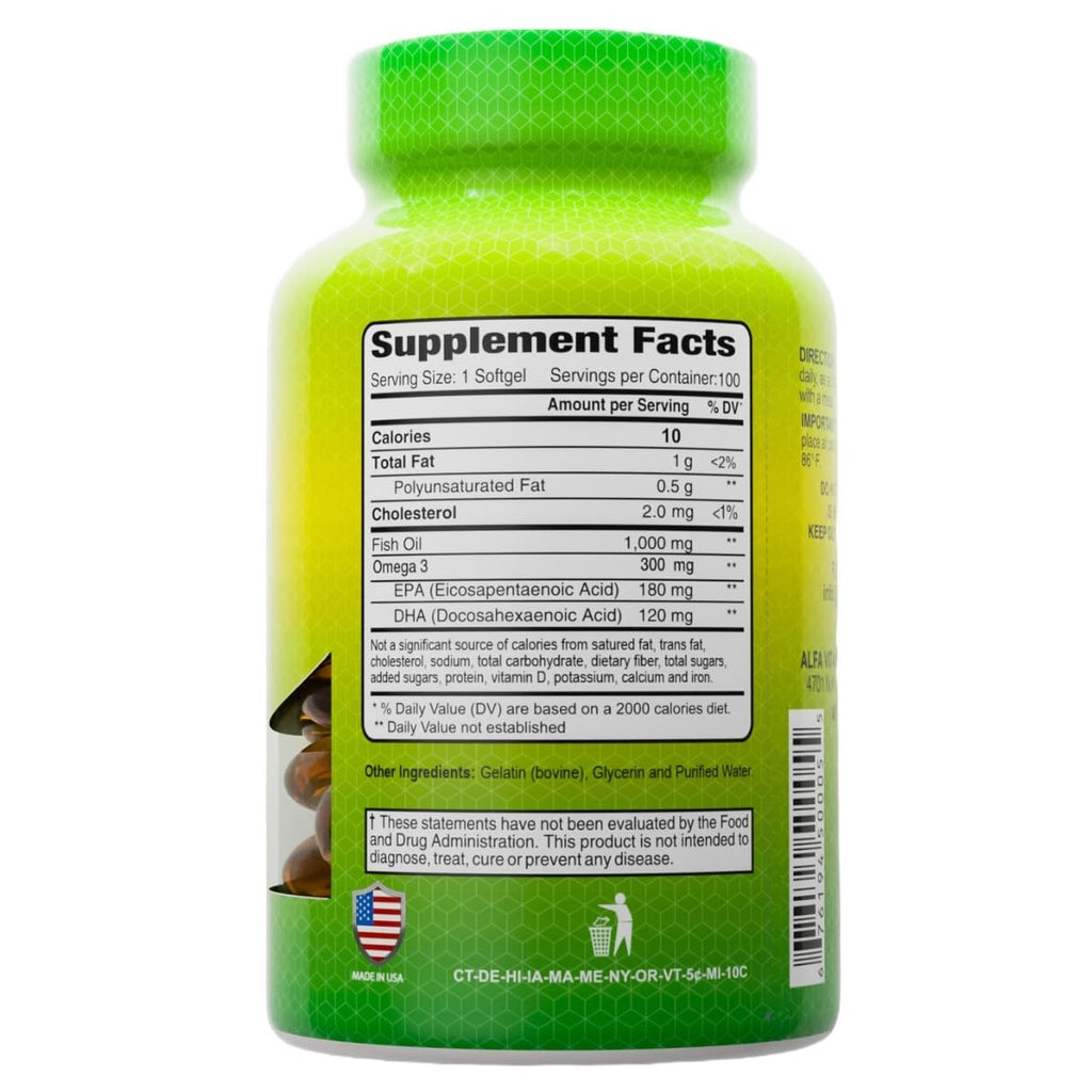 Omega 3 Fish Oil 1000mg 100 Softgels 4 Pack V878