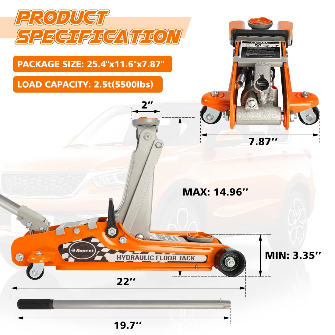 Steel Floor Jack and Orange Jack Stands E4762