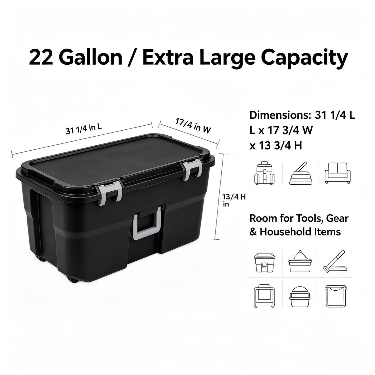 22 Gallon Wheeled Plastic Footlocker V16190