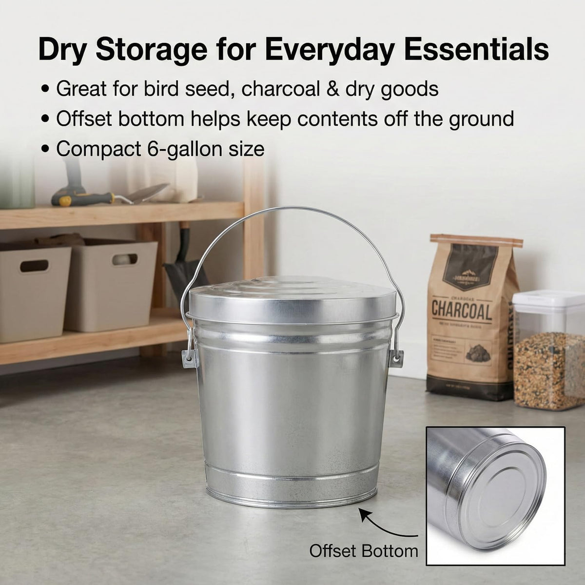 6-Gallon Galvanized Steel Locking Lid Trash Can U35126