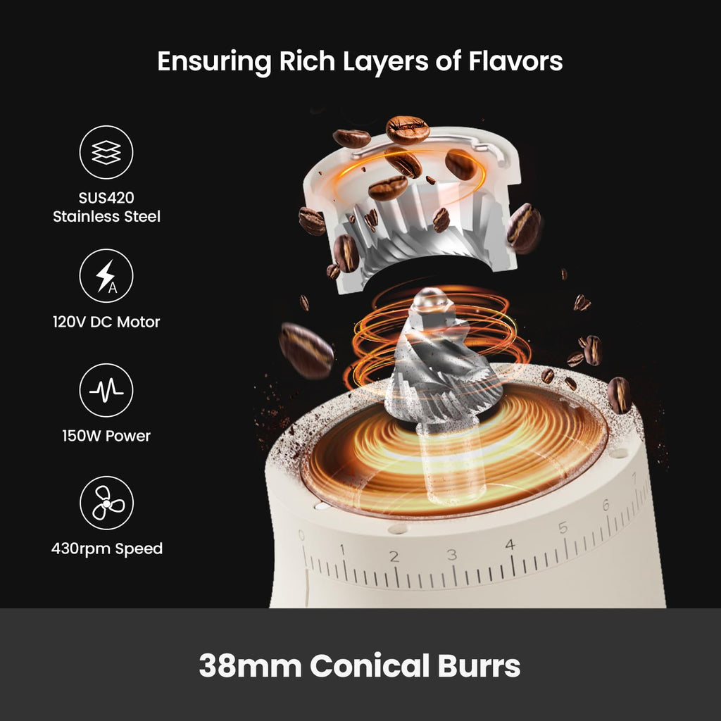Electric Conical Burr Coffee Grinder with 60S Timer, White M976953