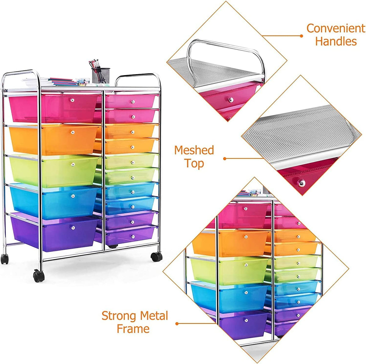 15 Drawer Rolling Storage Cart with Wheels P50000
