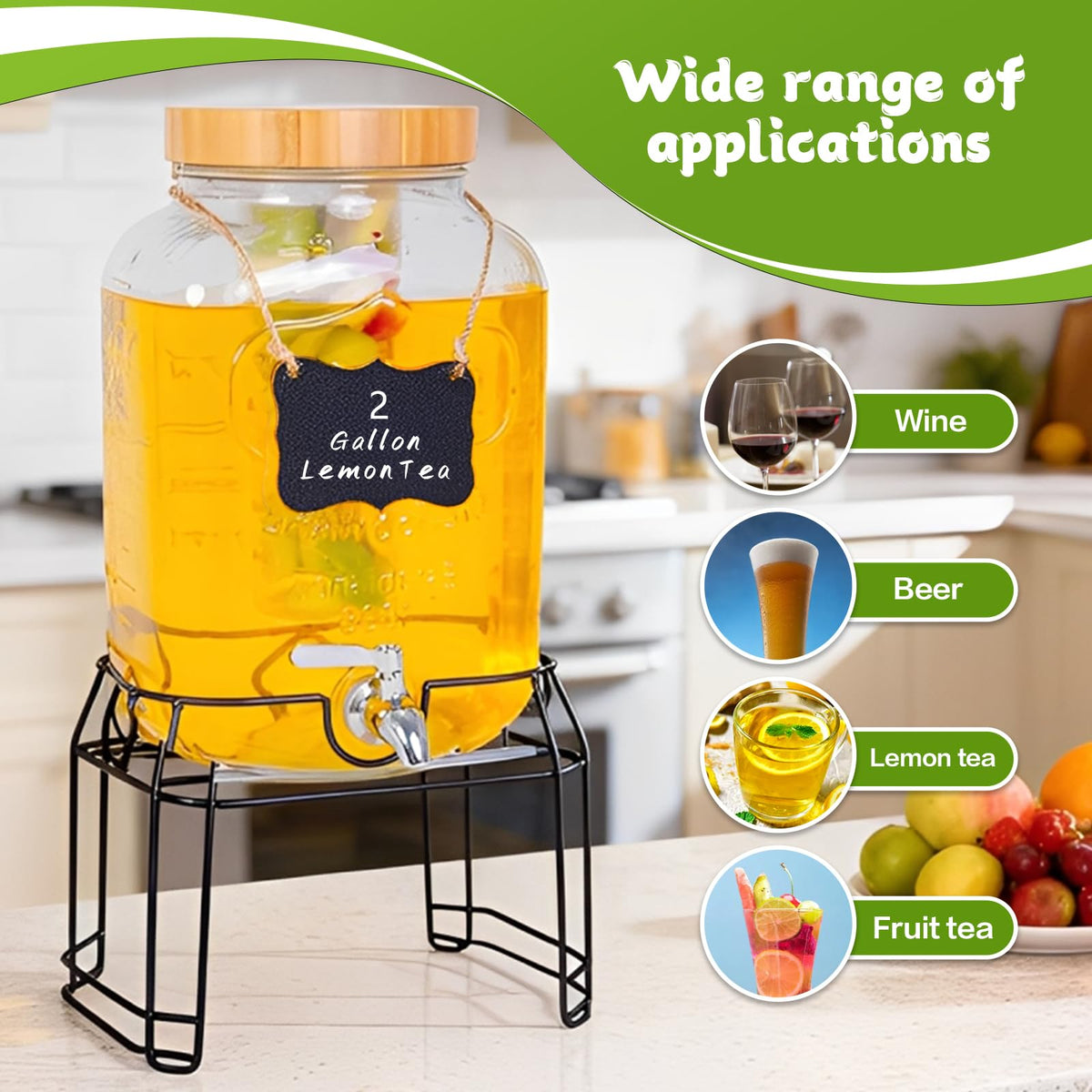 2 Gallon Glass Drink Dispenser with Stand K696183