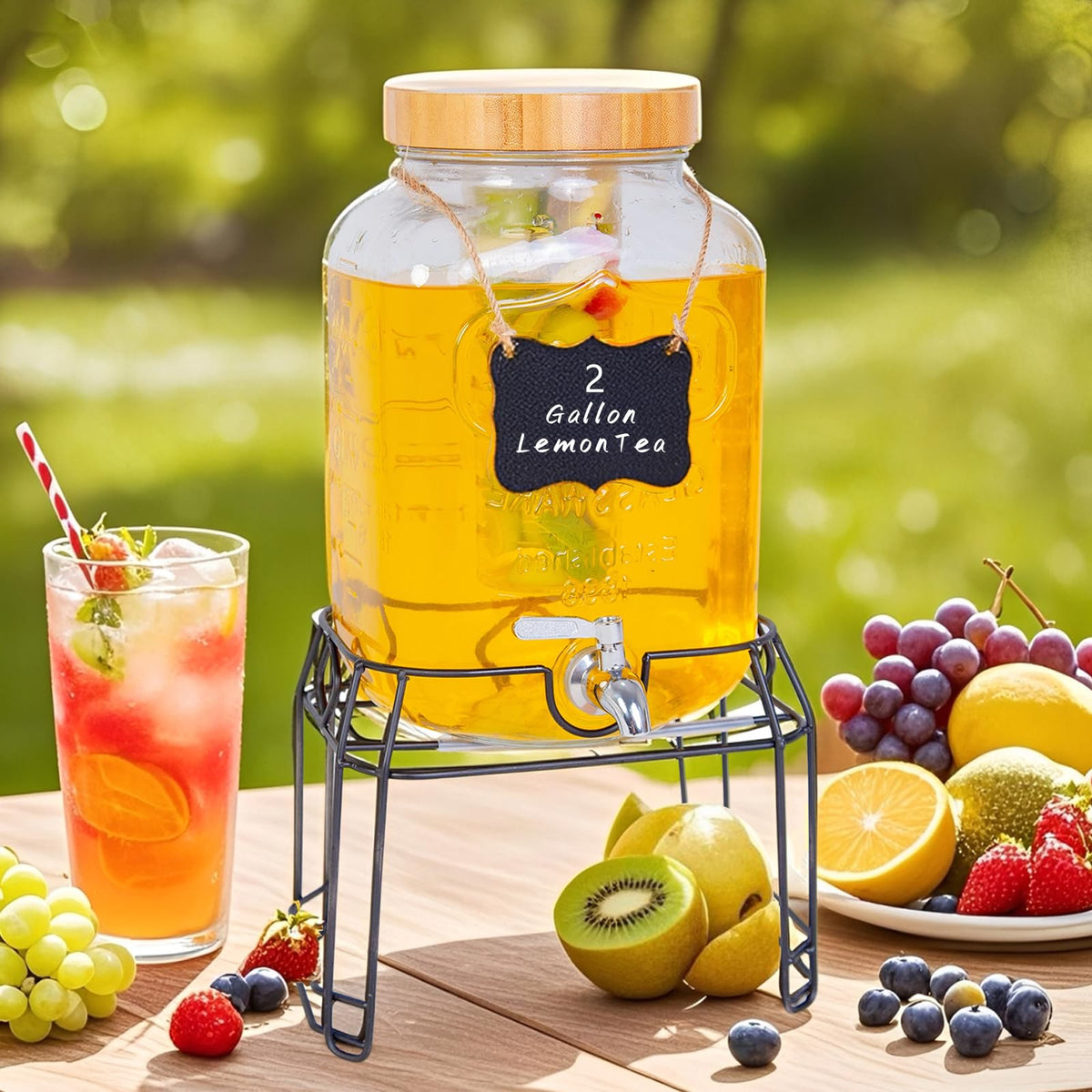 2 Gallon Glass Drink Dispenser with Stand K696183