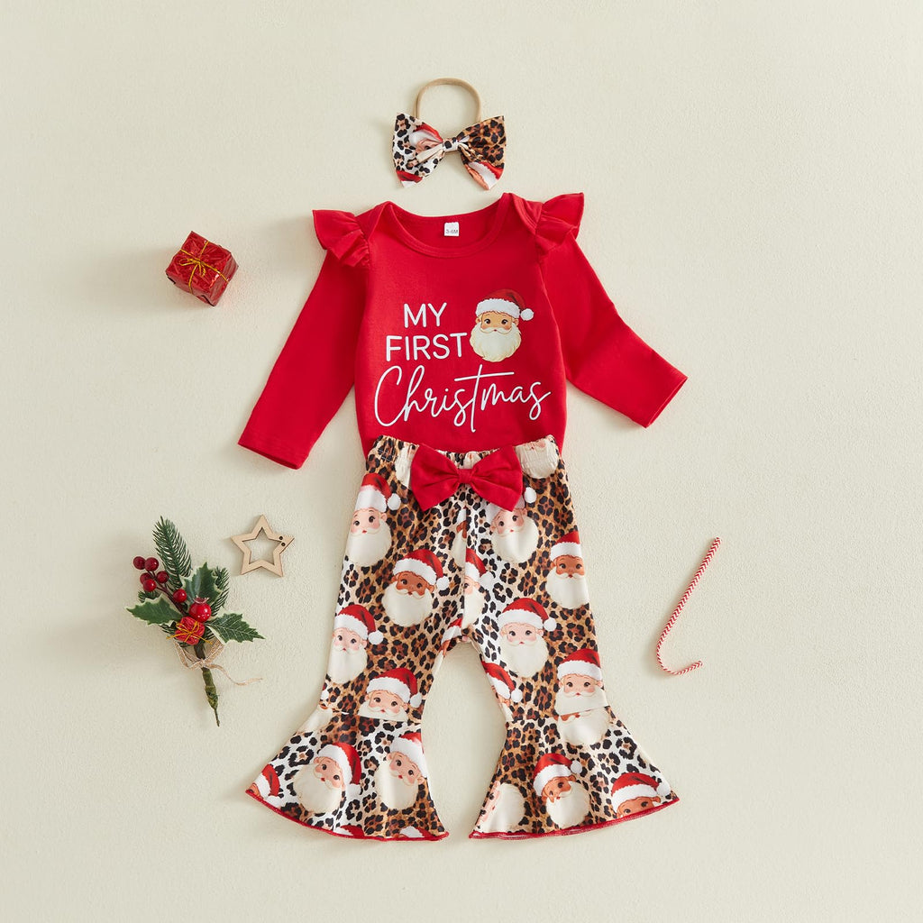Christmas Baby Girl Outfit Romper Flared Pants Headband T840