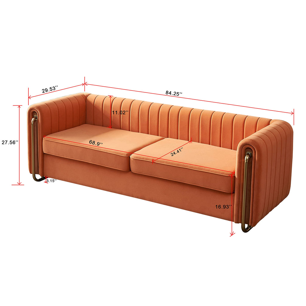 Orange Velvet 3-Seater Sofa with Rolled Arms E7684