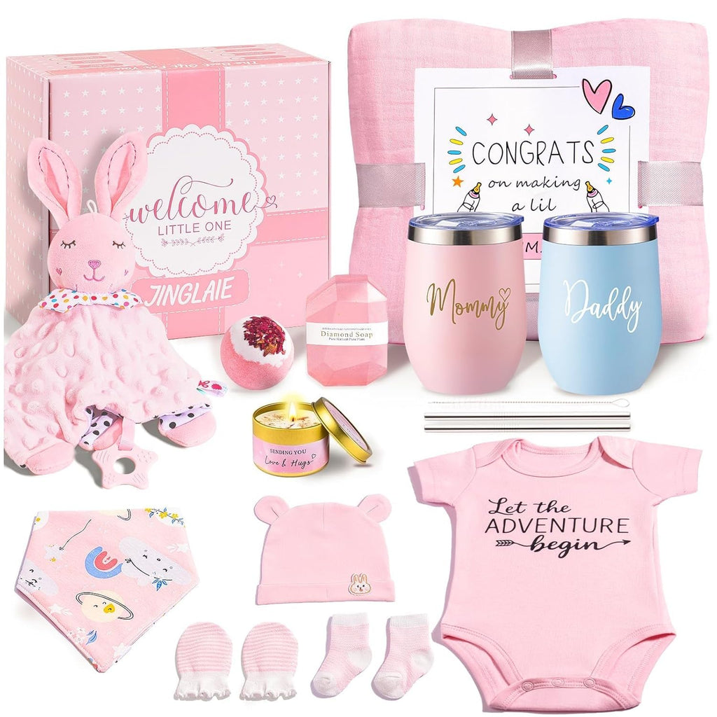 New Mom Gift Basket with Baby Clothes & Tumblers I8962