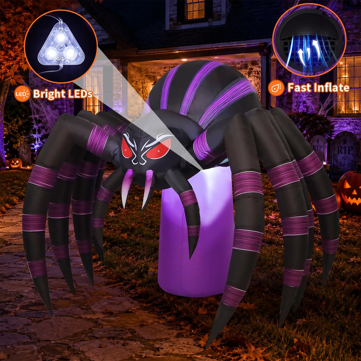 7 FT Inflatable Spider Outdoor Decoration with LED Lights Z189