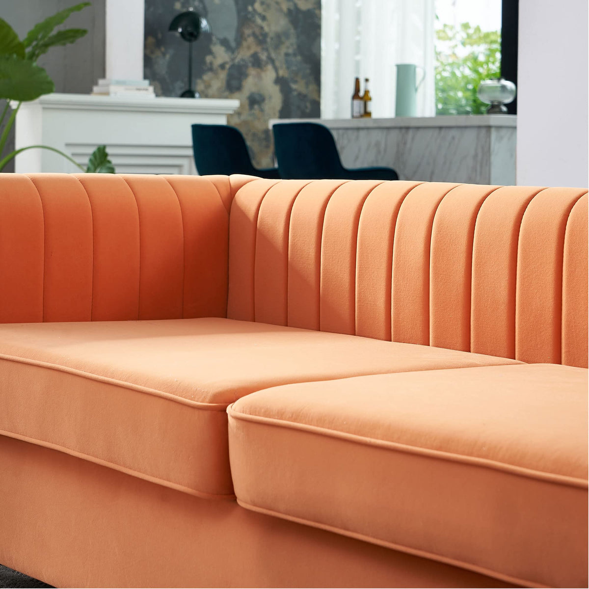 Orange Velvet 3-Seater Sofa with Rolled Arms E7684