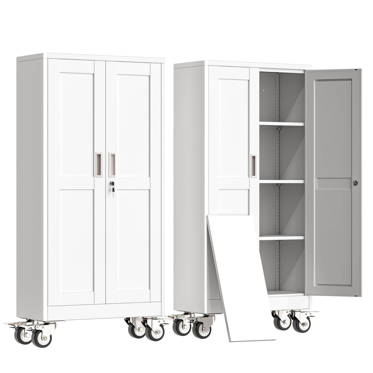61" Metal Rolling Storage Cabinet with 2 Doors and Wheels W3444
