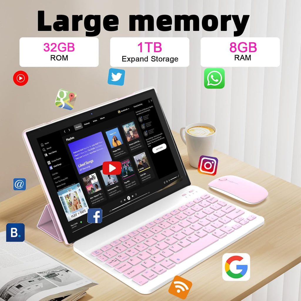 10 Inch 8GB RAM 32GB ROM Tablet with Keyboard Stylus F6164