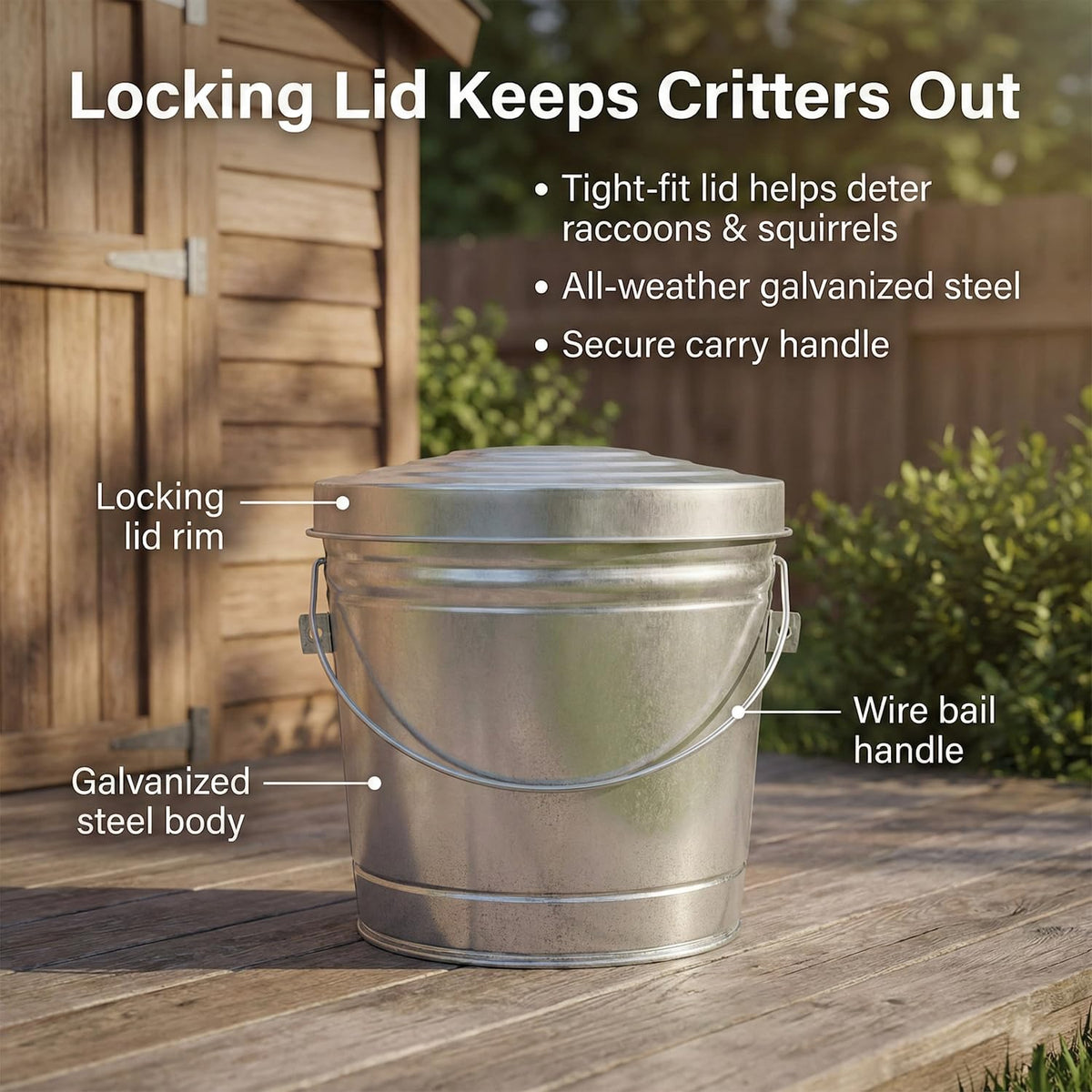 6-Gallon Galvanized Steel Locking Lid Trash Can U35126