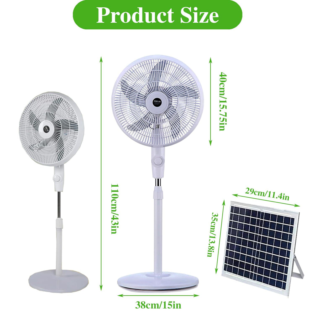 16" Solar Oscillating Standing Fan, 10000mAh Rechargeable, 3 Speed, White O694125