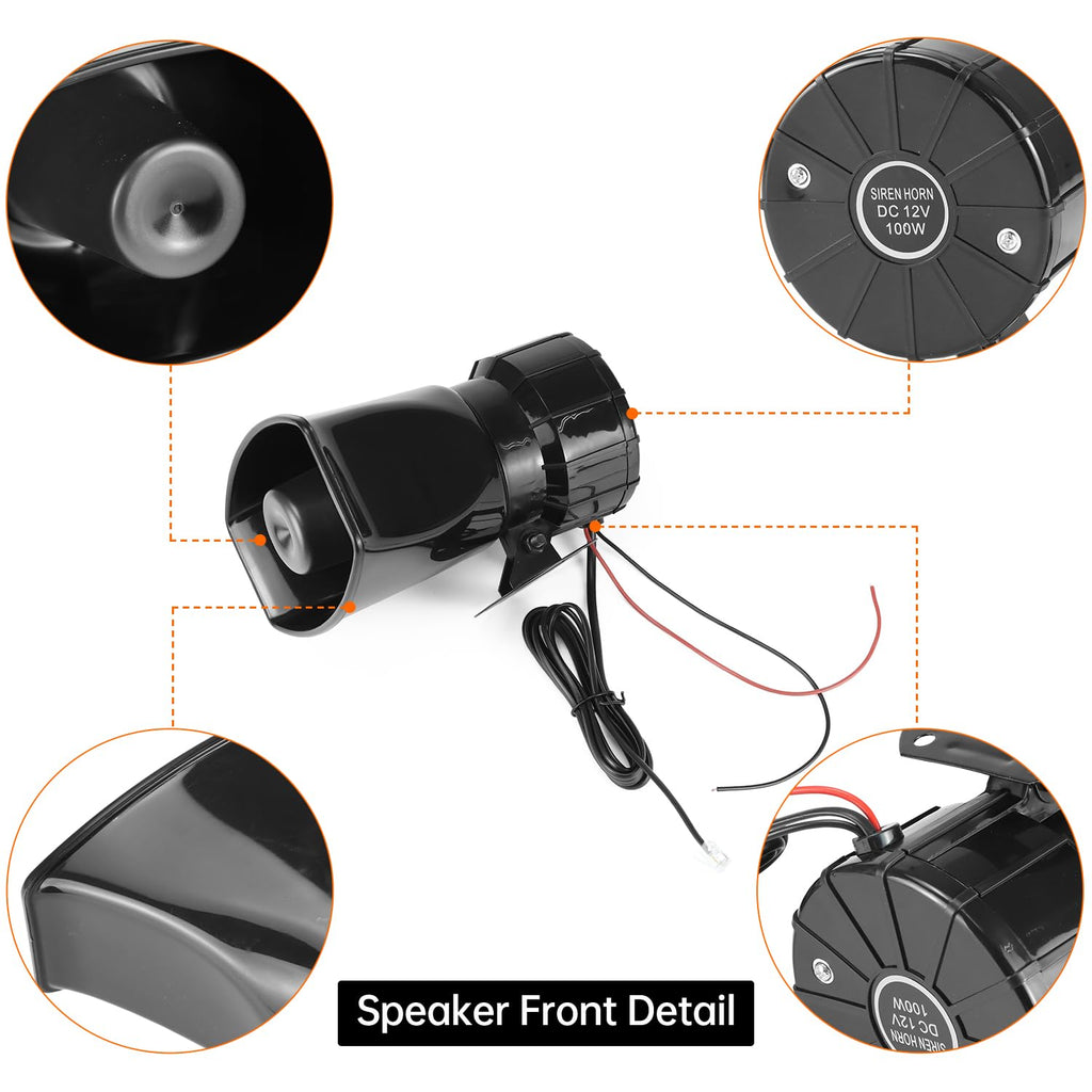 12V 100W 7-Sound Alarm Horn Siren Speaker U4986