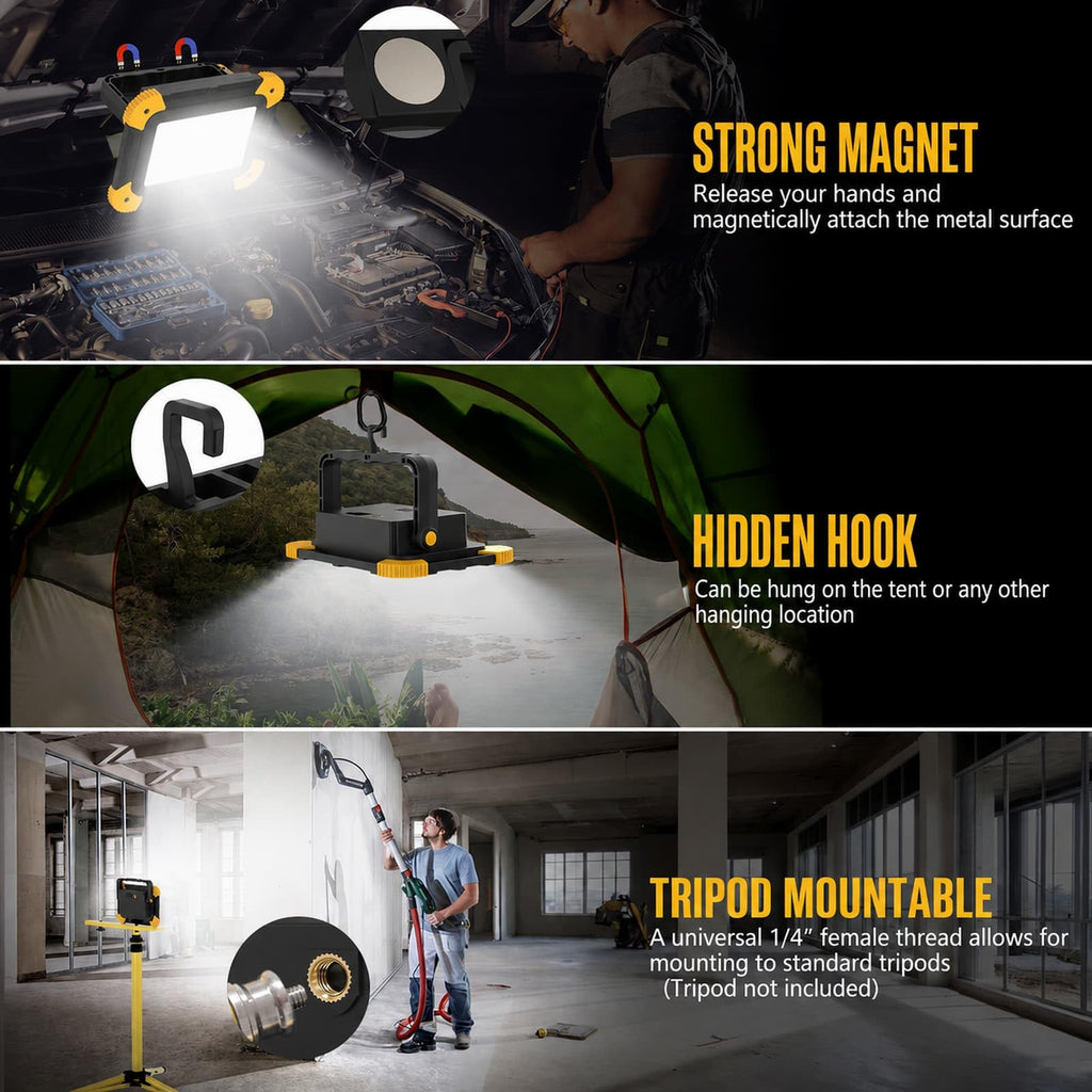 2-Pack Magnetic LED Work Lights USB Rechargeable 40W B800