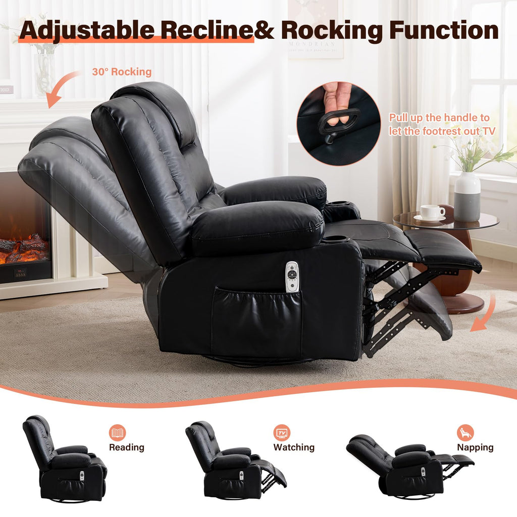 Swivel Rocker Recliner Chair with Vibration Massage and Heat N430