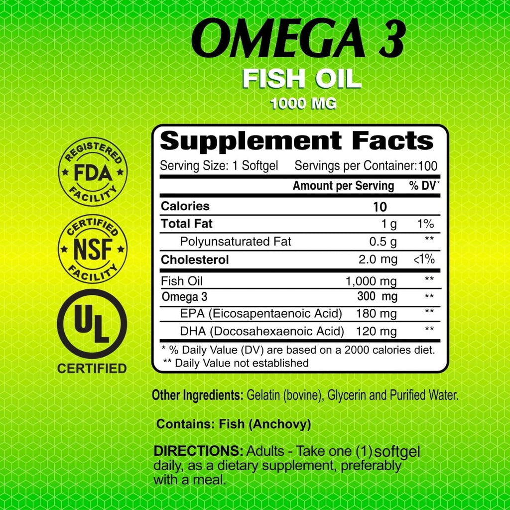 Omega 3 Fish Oil 1000mg 100 Softgels 4 Pack V878