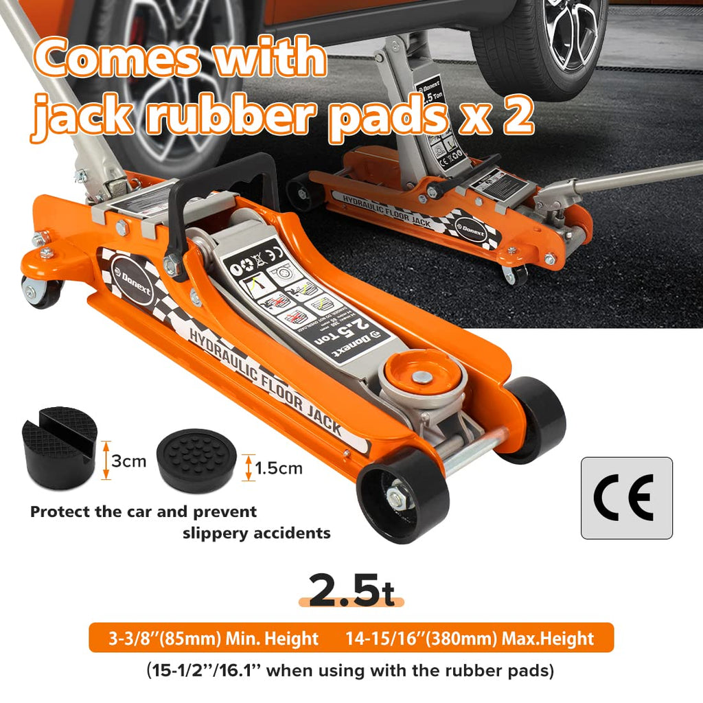 Steel Floor Jack and Orange Jack Stands E4762