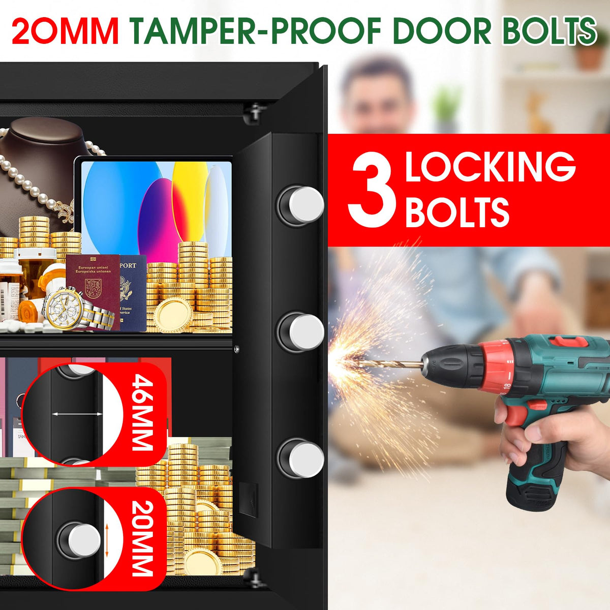 3.3 Cuft Water and Fireproof Safe with Digital Keypad & Key Lock I4299