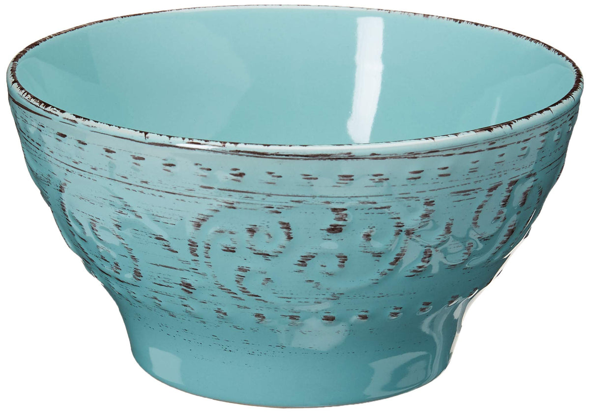 Turquoise 16 Piece Embossed Stoneware Dish Set S690