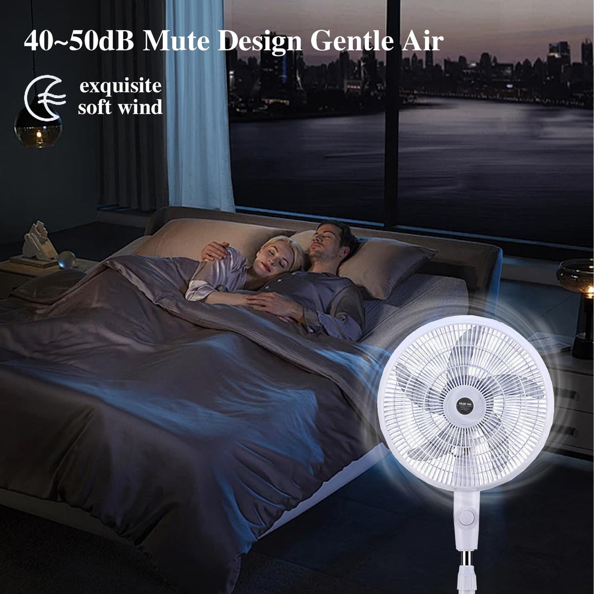 16" Solar Oscillating Standing Fan, 10000mAh Rechargeable, 3 Speed, White O694125