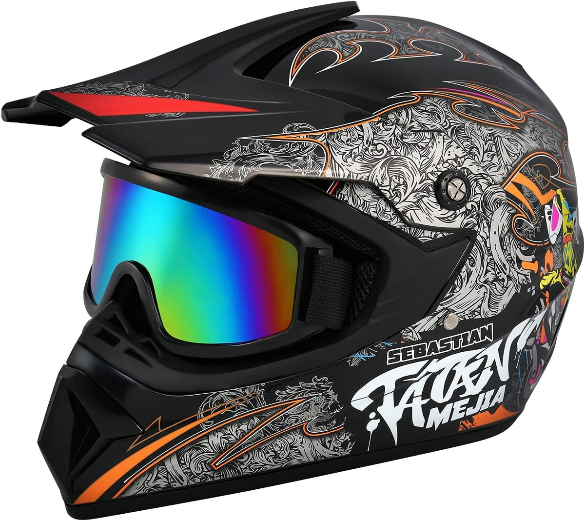 Black Motocross Helmet with Gloves and Goggles P843592